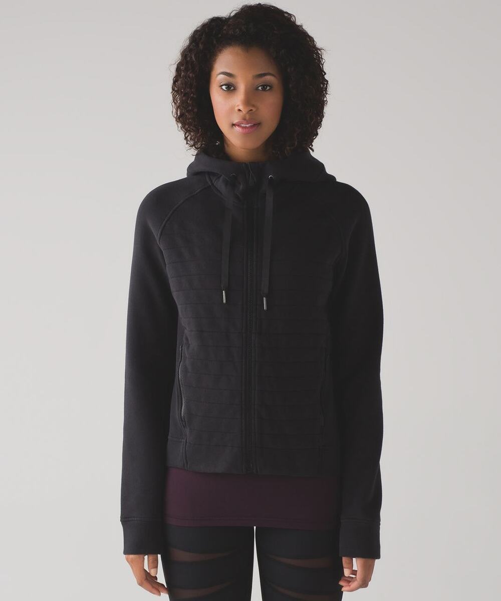Lululemon Fleece Be True Hoodie Jacket Women's Size 4 Black Quilted Full Zip